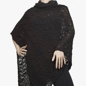 NWT Poncho Hand knit Cowl Neck Black Women’s One Size